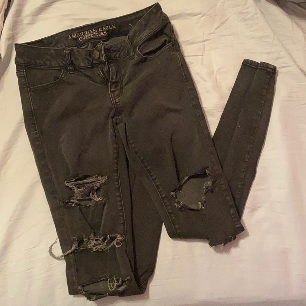 Black Distressed American Eagle Jeggings